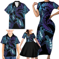 Polynesia Sea Turtle Day Family Matching Short Sleeve Bodycon Dress and Hawaiian Shirt Tribal Honu Plumeria Polynesian Pattern LT14 - Polynesian Pride