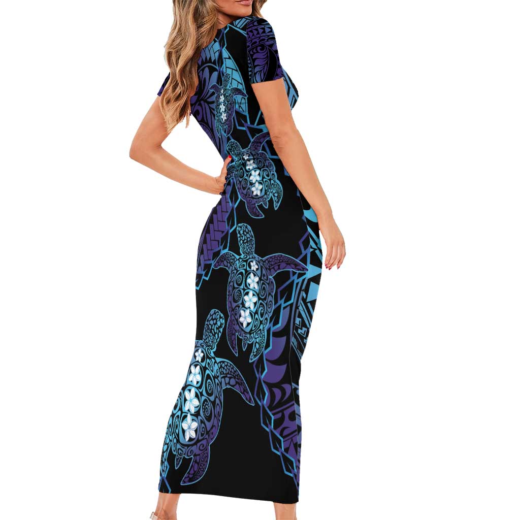 Polynesia Sea Turtle Day Family Matching Short Sleeve Bodycon Dress and Hawaiian Shirt Tribal Honu Plumeria Polynesian Pattern LT14 - Polynesian Pride