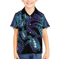 Polynesia Sea Turtle Day Kid Hawaiian Shirt Tribal Honu Plumeria Polynesian Pattern