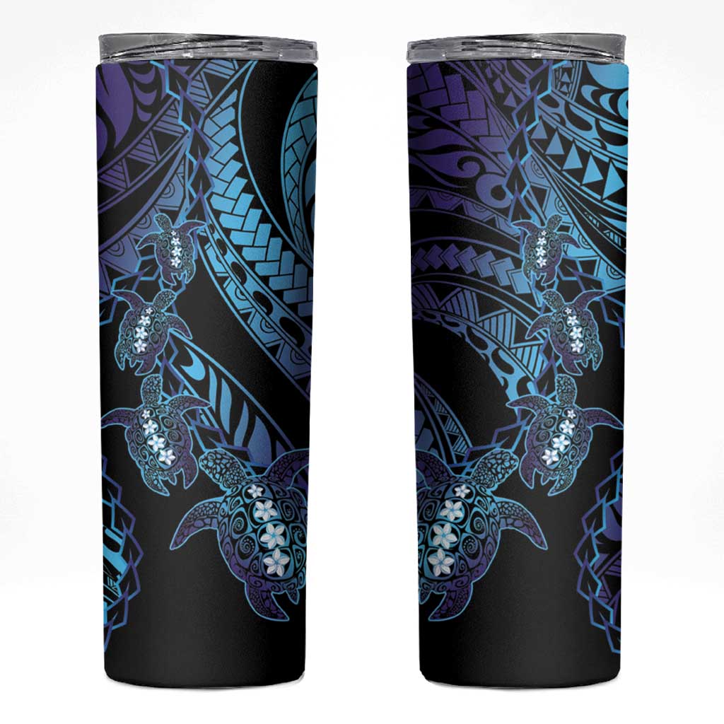 Polynesia Sea Turtle Day Skinny Tumbler Tribal Honu Plumeria Polynesian Pattern LT14 Purple - Polynesian Pride
