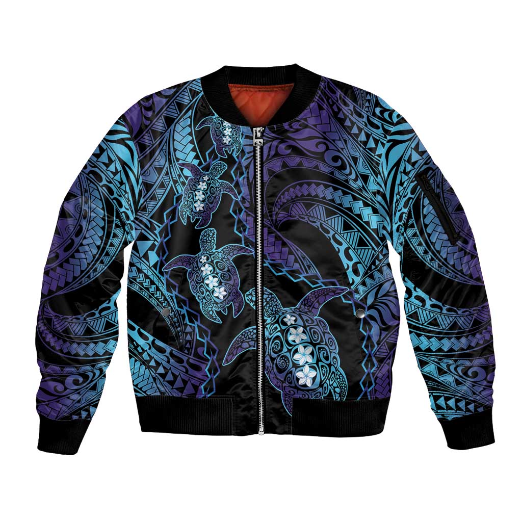 Polynesia Sea Turtle Day Sleeve Zip Bomber Jacket Tribal Honu Plumeria Polynesian Pattern LT14 Unisex Purple - Polynesian Pride