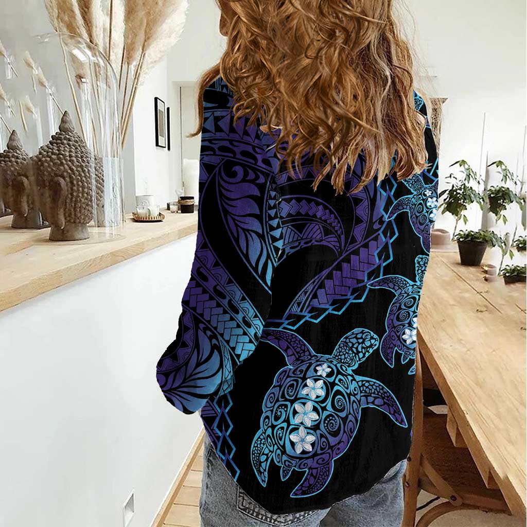 Polynesia Sea Turtle Day Women Casual Shirt Tribal Honu Plumeria Polynesian Pattern LT14 - Polynesian Pride