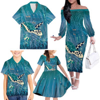 World Sea Turtle Day Polynesia Family Matching Off The Shoulder Long Sleeve Dress and Hawaiian Shirt Go With The Flow LT14 - Polynesian Pride
