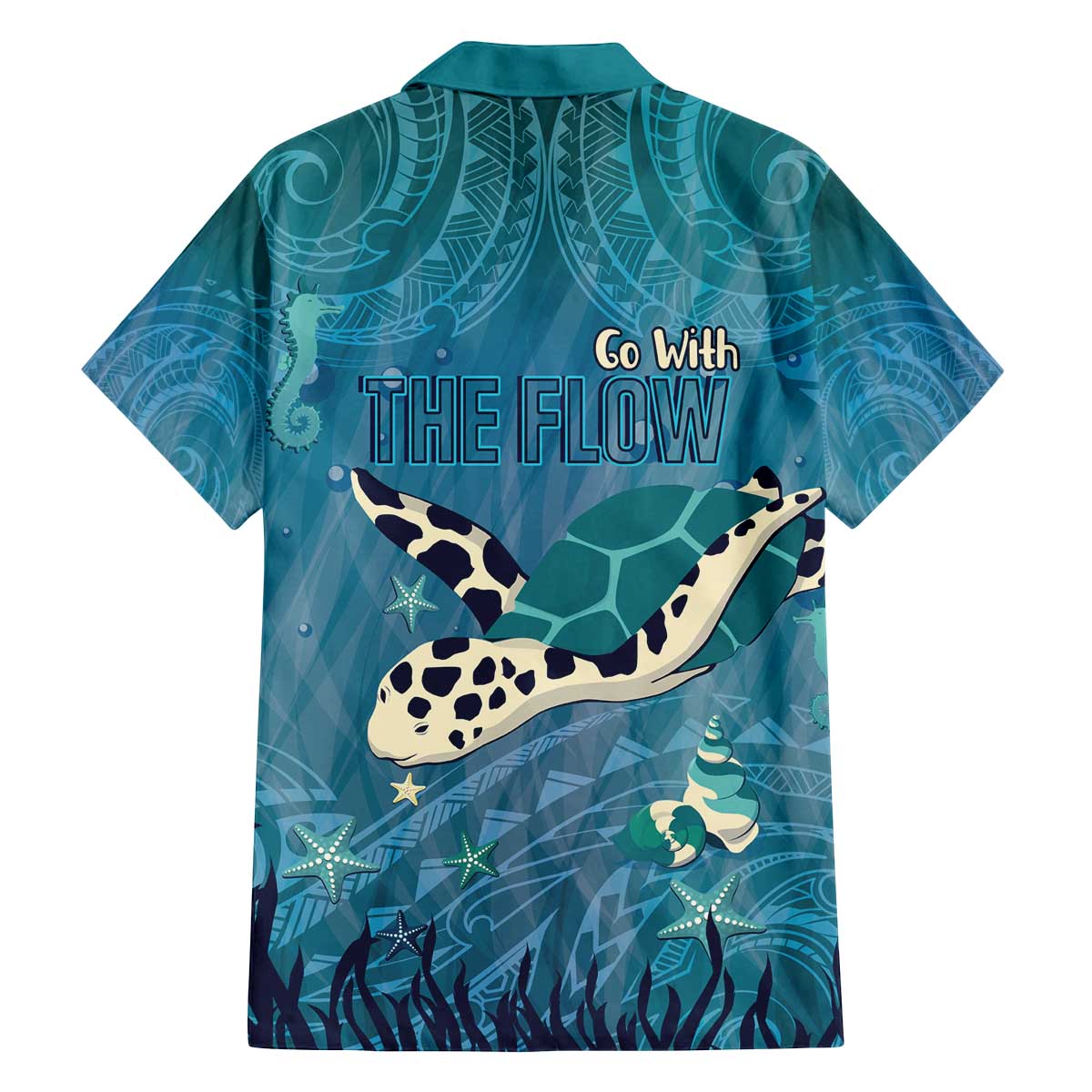 World Sea Turtle Day Polynesia Family Matching Off The Shoulder Long Sleeve Dress and Hawaiian Shirt Go With The Flow LT14 - Polynesian Pride