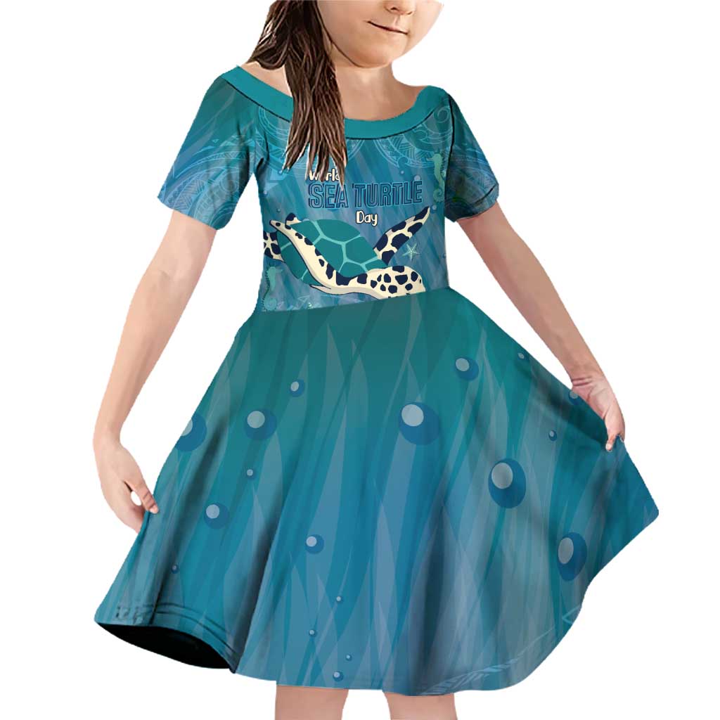 World Sea Turtle Day Polynesia Family Matching Off Shoulder Short Dress and Hawaiian Shirt Go With The Flow