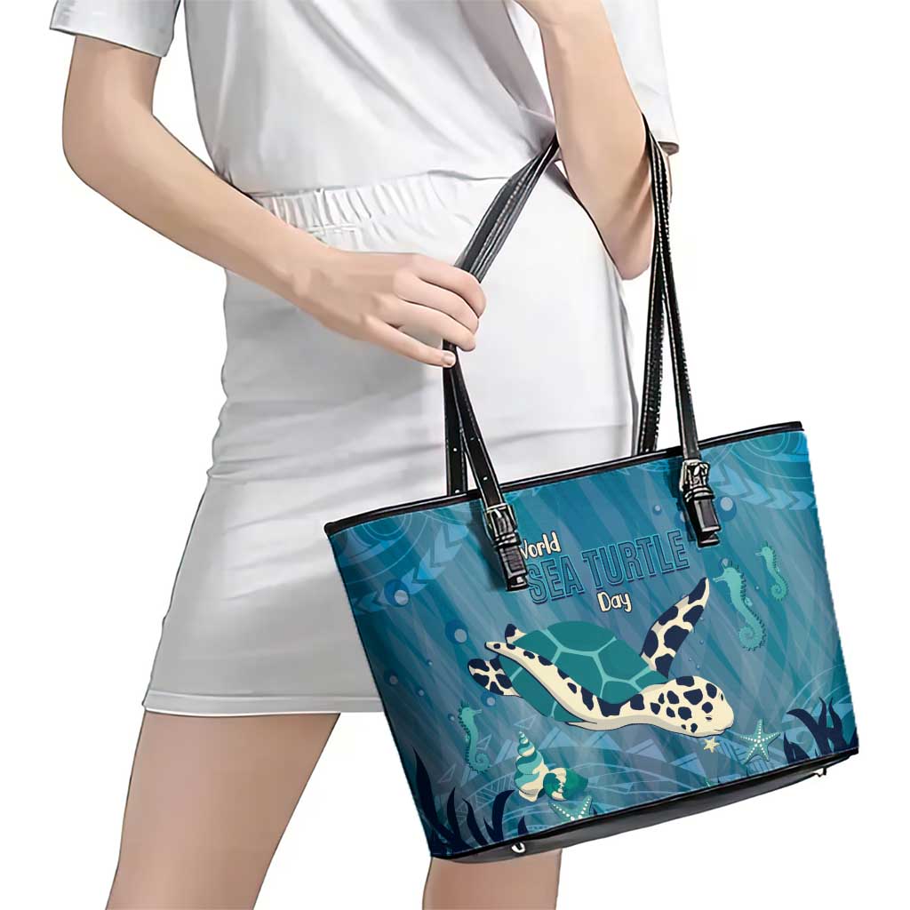 World Sea Turtle Day Polynesia Leather Tote Bag Go With The Flow