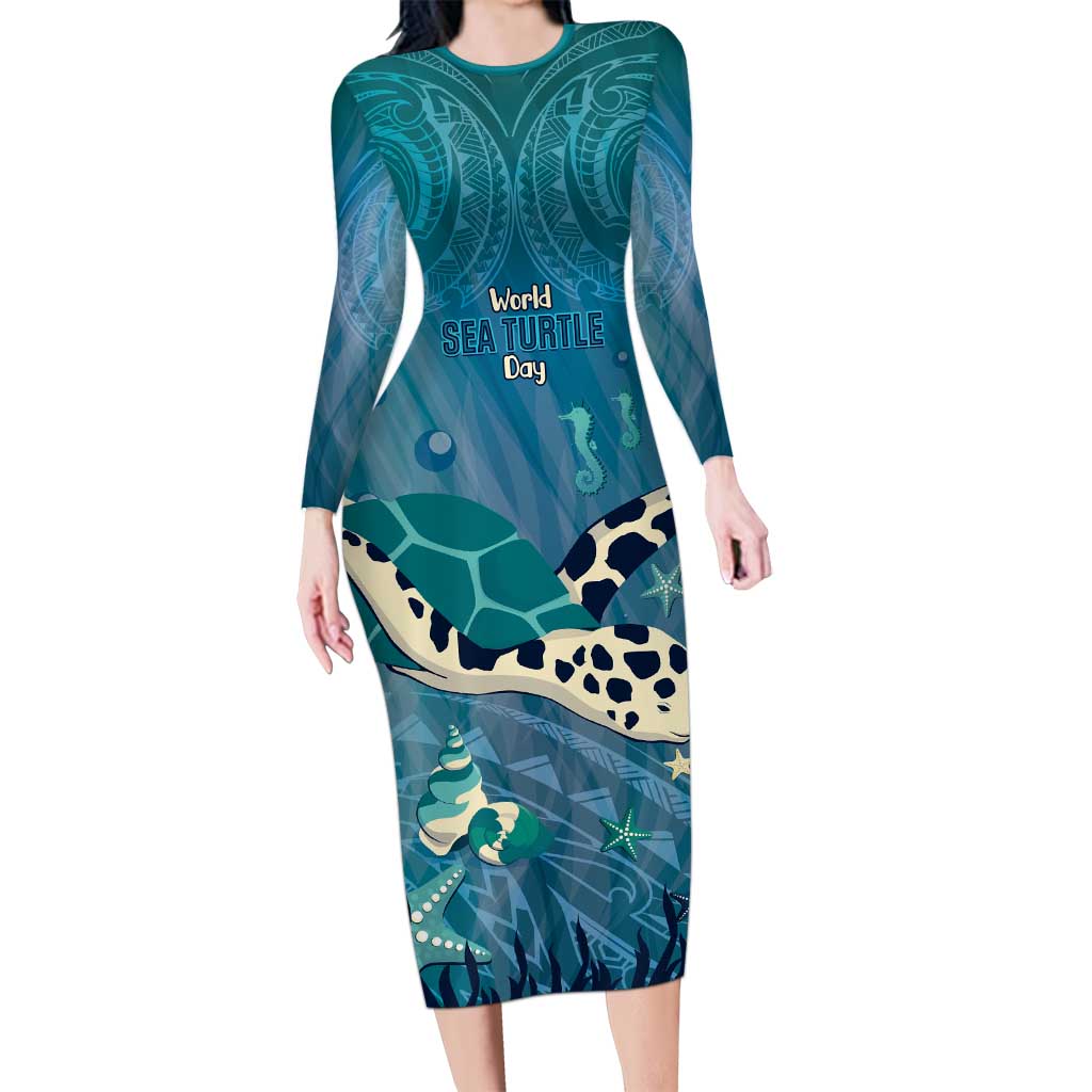World Sea Turtle Day Polynesia Long Sleeve Bodycon Dress Go With The Flow