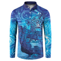 Kuri New Zealand Matariki Button Sweatshirt Aotearoa Dog Waka Maori New Year Galaxy Vibes LT14 Blue - Polynesian Pride