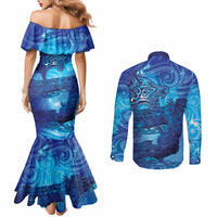 Kuri New Zealand Matariki Couples Matching Mermaid Dress and Long Sleeve Button Shirt Aotearoa Dog Waka Maori New Year Galaxy Vibes LT14 - Polynesian Pride