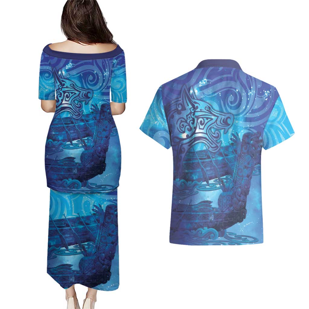 Kuri New Zealand Matariki Couples Matching Puletasi and Hawaiian Shirt Aotearoa Dog Waka Maori New Year Galaxy Vibes LT14 - Polynesian Pride