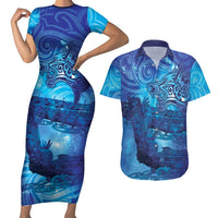 Kuri New Zealand Matariki Couples Matching Short Sleeve Bodycon Dress and Hawaiian Shirt Aotearoa Dog Waka Maori New Year Galaxy Vibes LT14 Blue - Polynesian Pride
