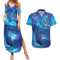 Kuri New Zealand Matariki Couples Matching Summer Maxi Dress and Hawaiian Shirt Aotearoa Dog Waka Maori New Year Galaxy Vibes LT14 Blue - Polynesian Pride