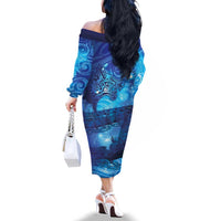 Kuri New Zealand Matariki Family Matching Off The Shoulder Long Sleeve Dress and Hawaiian Shirt Aotearoa Dog Waka Maori New Year Galaxy Vibes LT14 - Polynesian Pride
