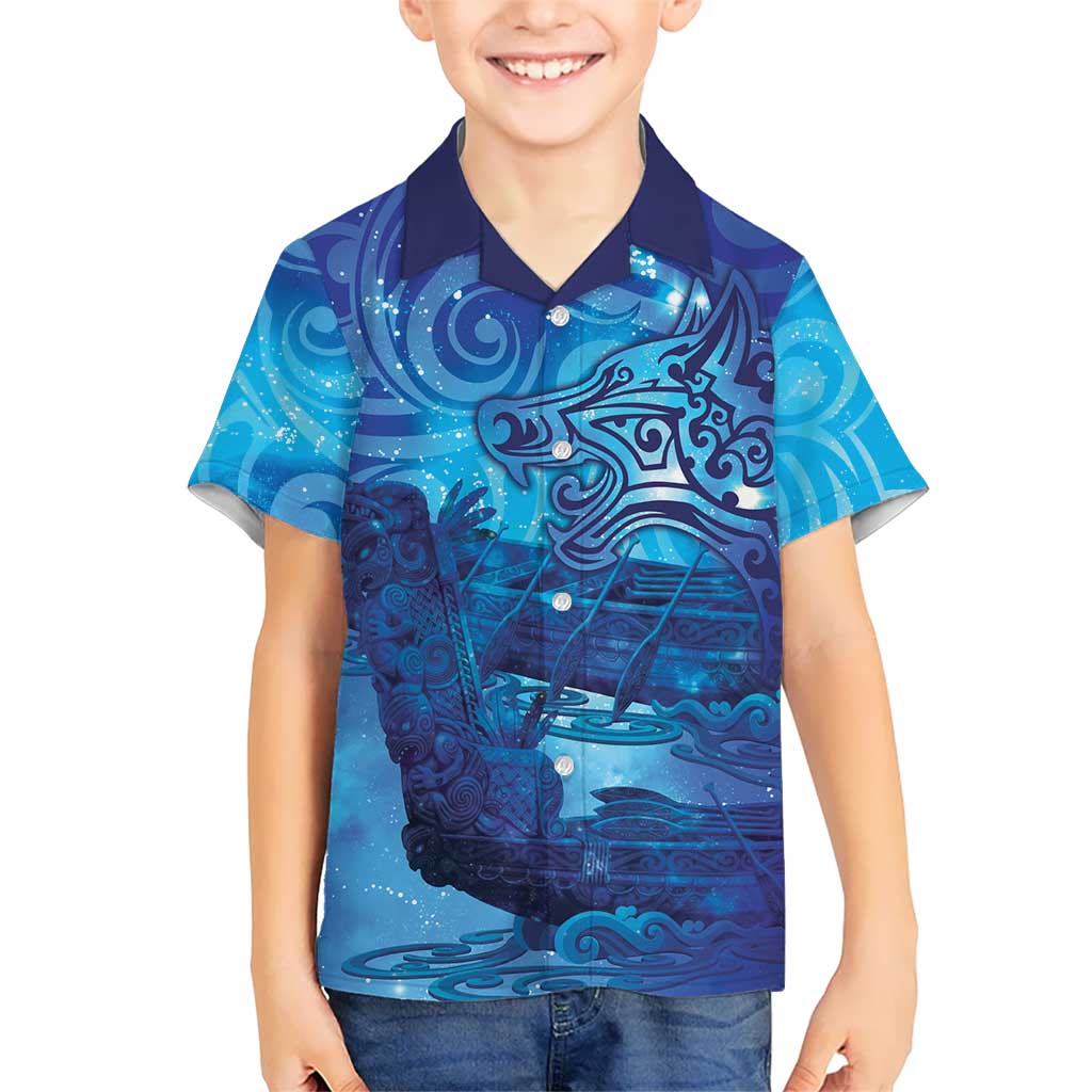 Kuri New Zealand Matariki Family Matching Off Shoulder Maxi Dress and Hawaiian Shirt Aotearoa Dog Waka Maori New Year Galaxy Vibes LT14 Son's Shirt Blue - Polynesian Pride