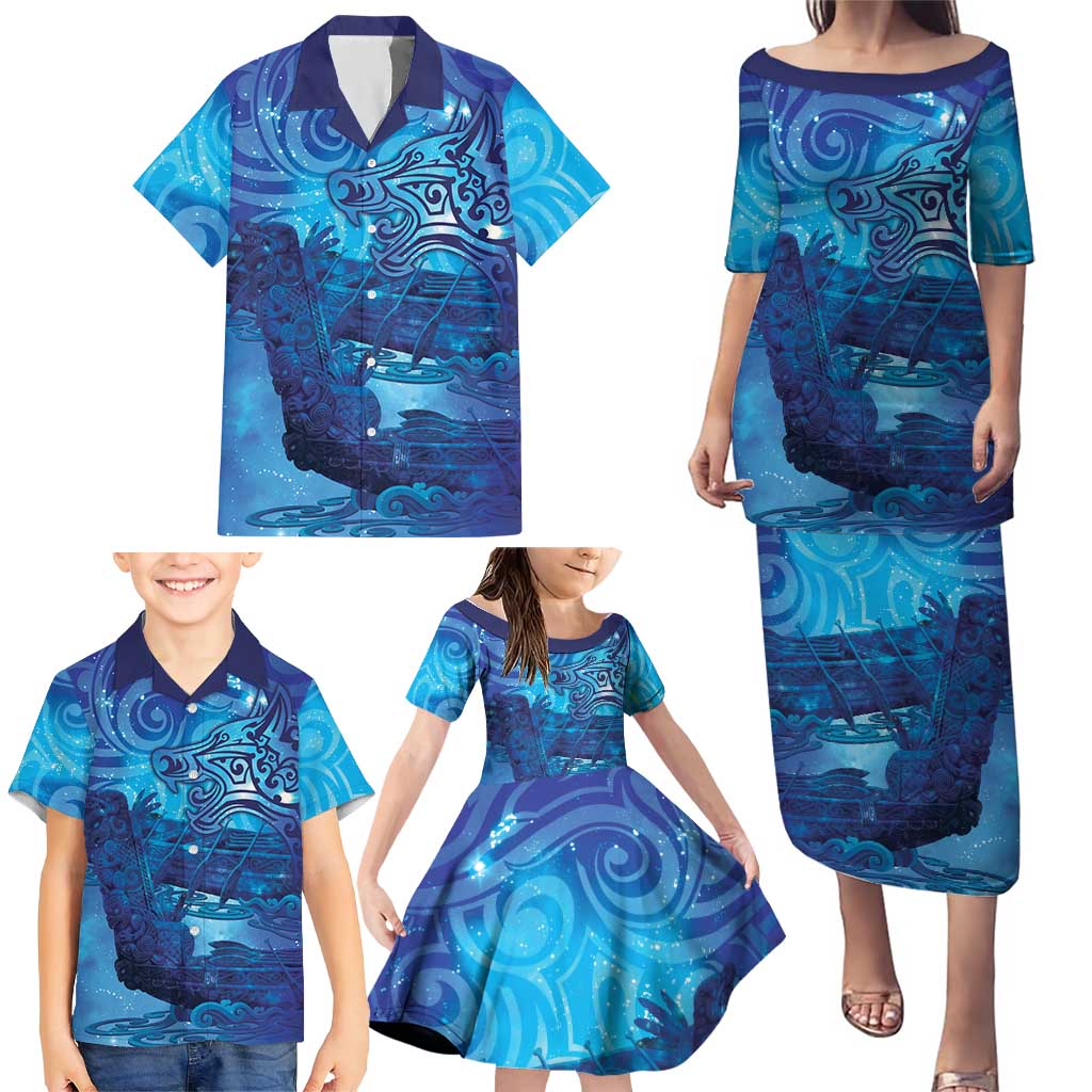 Kuri New Zealand Matariki Family Matching Puletasi and Hawaiian Shirt Aotearoa Dog Waka Maori New Year Galaxy Vibes