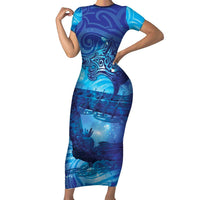 Kuri New Zealand Matariki Family Matching Short Sleeve Bodycon Dress and Hawaiian Shirt Aotearoa Dog Waka Maori New Year Galaxy Vibes LT14 Mom's Dress Blue - Polynesian Pride