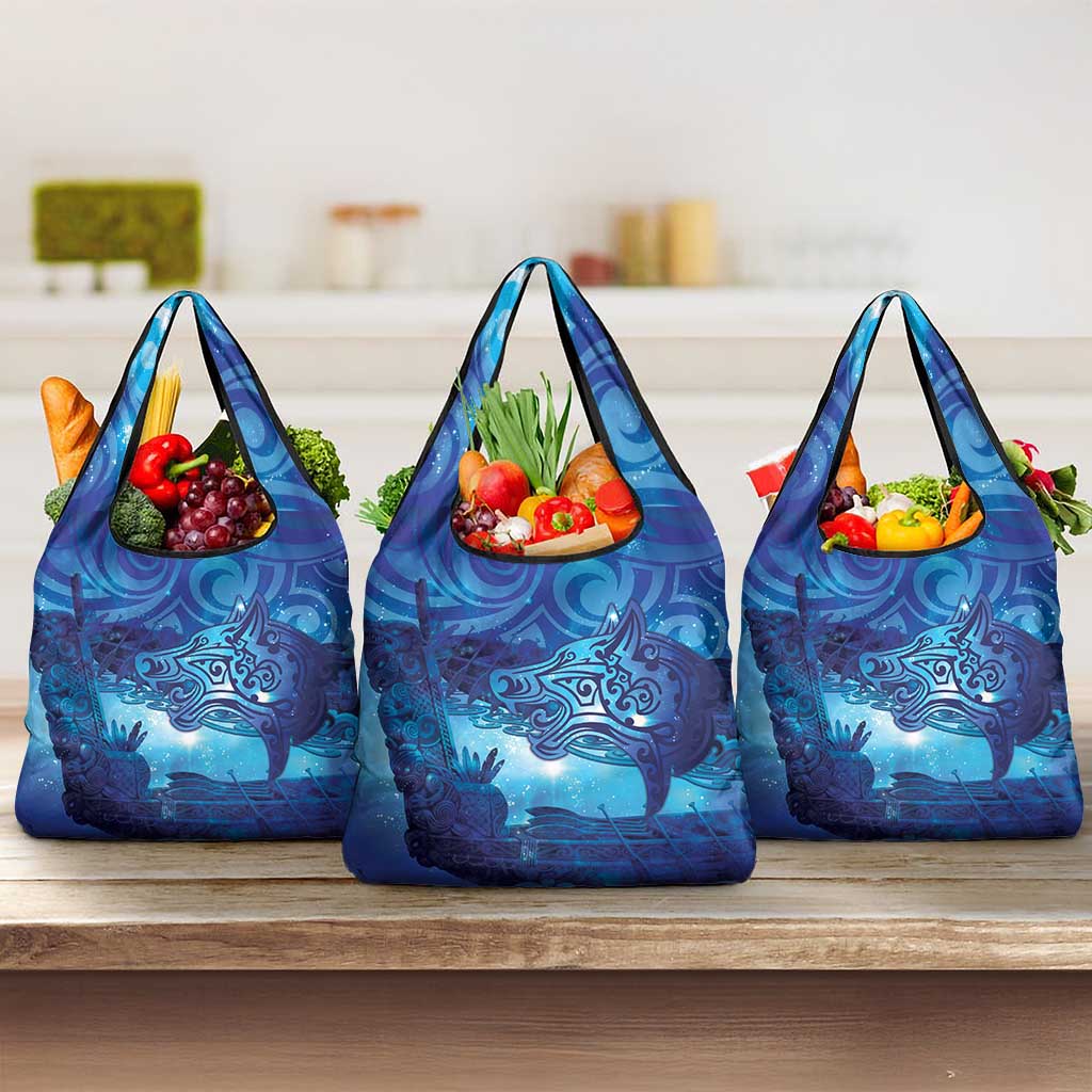 Kuri New Zealand Matariki Grocery Bag Aotearoa Dog Waka Maori New Year Galaxy Vibes LT14 3-pack One Size Blue - Polynesian Pride
