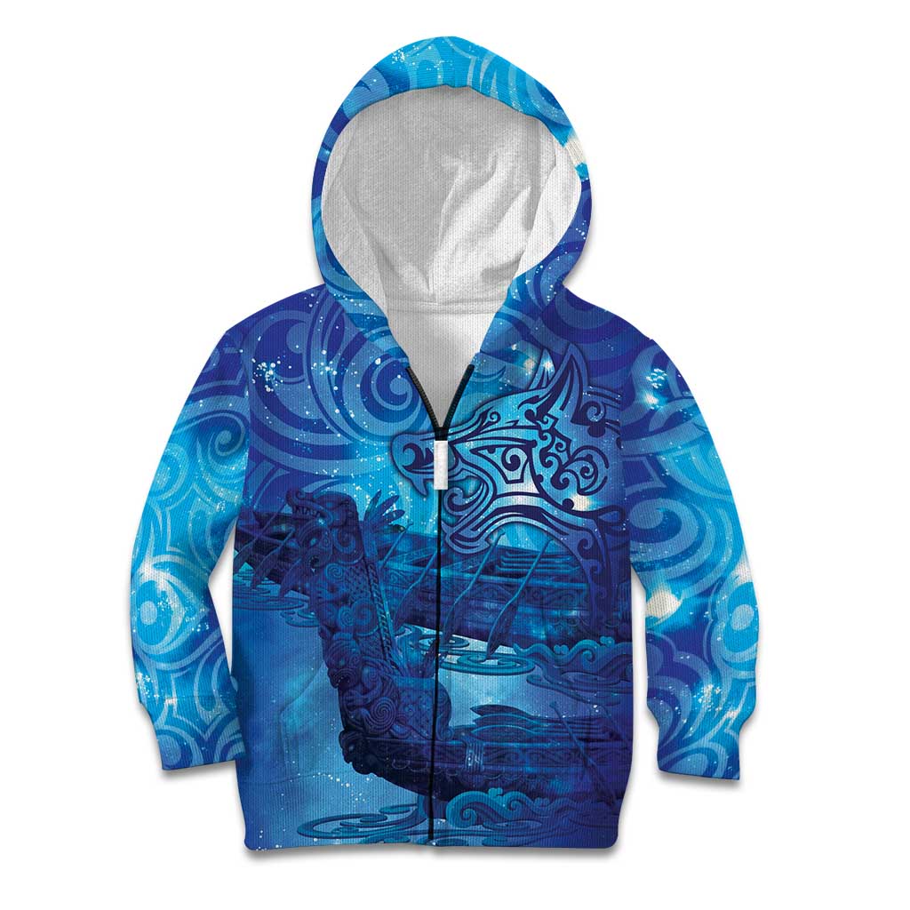 Kuri New Zealand Matariki Kid Hoodie Aotearoa Dog Waka Maori New Year Galaxy Vibes LT14 Zip Hoodie Blue - Polynesian Pride