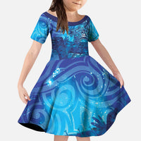 Kuri New Zealand Matariki Kid Short Sleeve Dress Aotearoa Dog Waka Maori New Year Galaxy Vibes LT14 KID Blue - Polynesian Pride