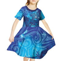 Kuri New Zealand Matariki Kid Short Sleeve Dress Aotearoa Dog Waka Maori New Year Galaxy Vibes LT14 - Polynesian Pride