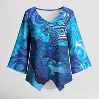 Kuri New Zealand Matariki Kimono Sleeve Blouse Aotearoa Dog Waka Maori New Year Galaxy Vibes LT14 Female Blue - Polynesian Pride