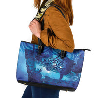 Kuri New Zealand Matariki Leather Tote Bag Aotearoa Dog Waka Maori New Year Galaxy Vibes LT14 Blue - Polynesian Pride