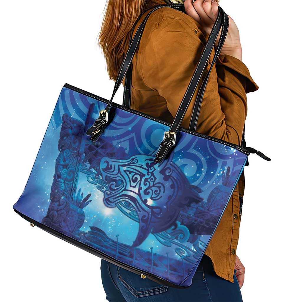 Kuri New Zealand Matariki Leather Tote Bag Aotearoa Dog Waka Maori New Year Galaxy Vibes LT14 - Polynesian Pride