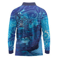 Kuri New Zealand Matariki Long Sleeve Polo Shirt Aotearoa Dog Waka Maori New Year Galaxy Vibes LT14 - Polynesian Pride