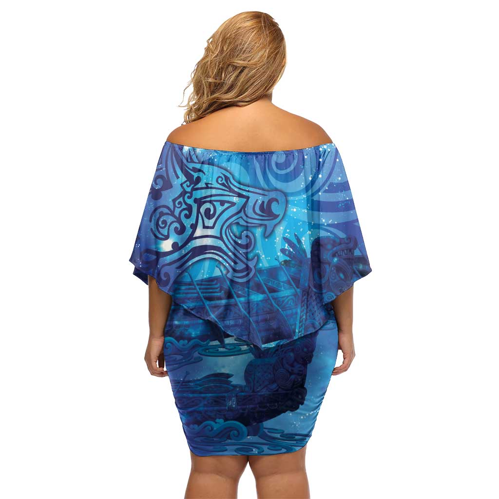 Kuri New Zealand Matariki Off Shoulder Short Dress Aotearoa Dog Waka Maori New Year Galaxy Vibes LT14 - Polynesian Pride