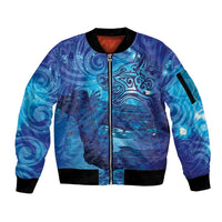 Kuri New Zealand Matariki Sleeve Zip Bomber Jacket Aotearoa Dog Waka Maori New Year Galaxy Vibes LT14 Unisex Blue - Polynesian Pride