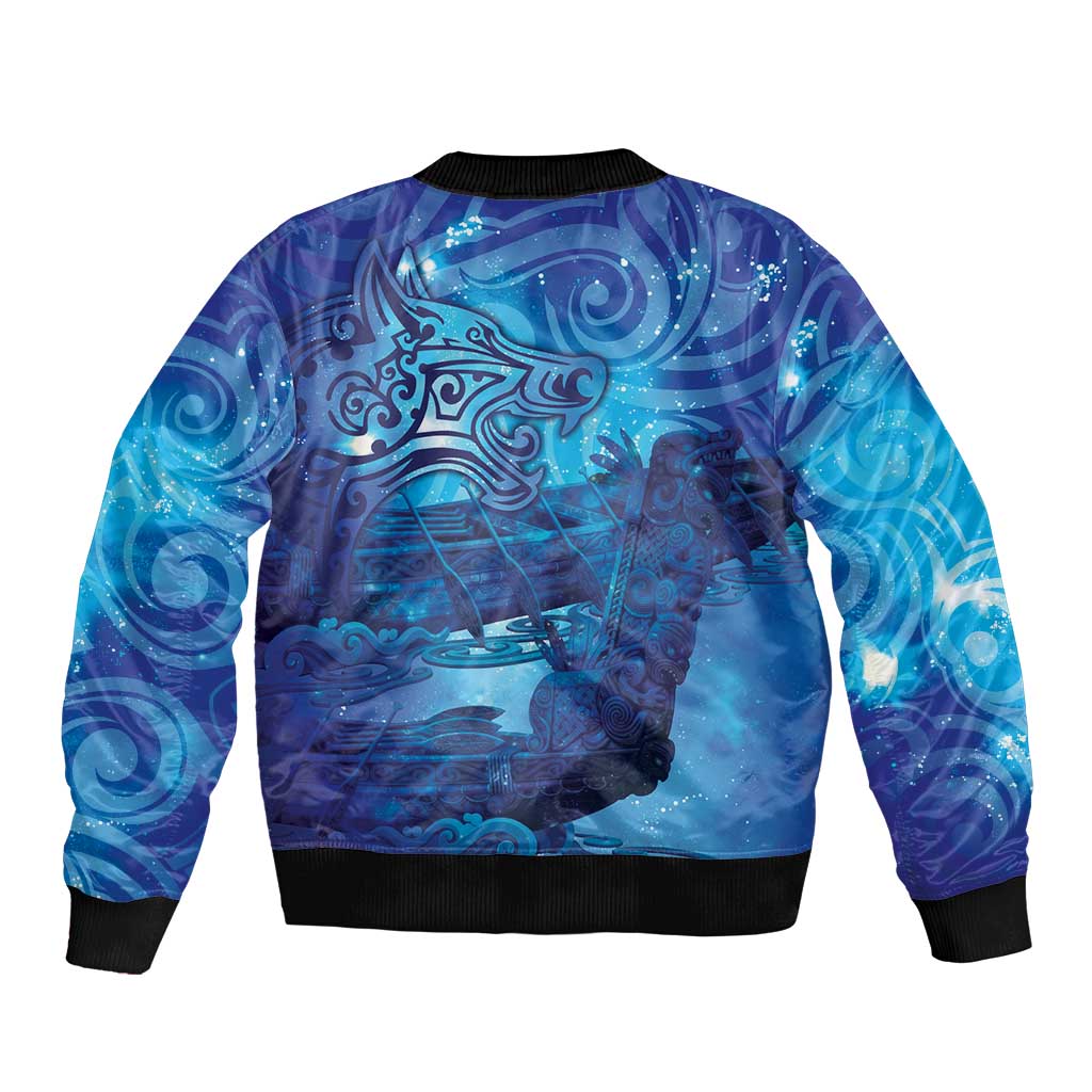 Kuri New Zealand Matariki Sleeve Zip Bomber Jacket Aotearoa Dog Waka Maori New Year Galaxy Vibes LT14 - Polynesian Pride