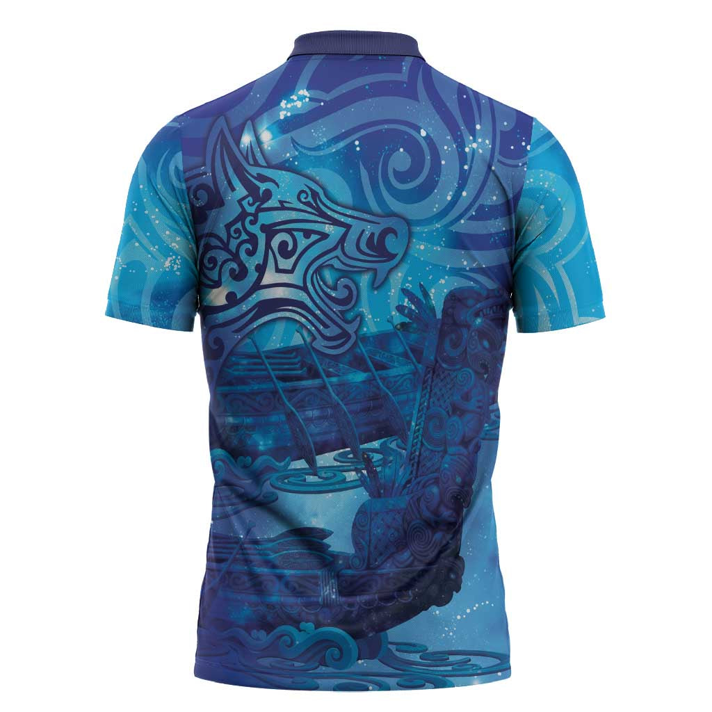 Kuri New Zealand Matariki Zipper Polo Shirt Aotearoa Dog Waka Maori New Year Galaxy Vibes LT14 - Polynesian Pride
