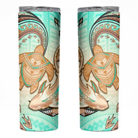 Hawaii Skinny Tumbler Polynesian Shark and Sea Turtle Dreamy Turquoise Artsy