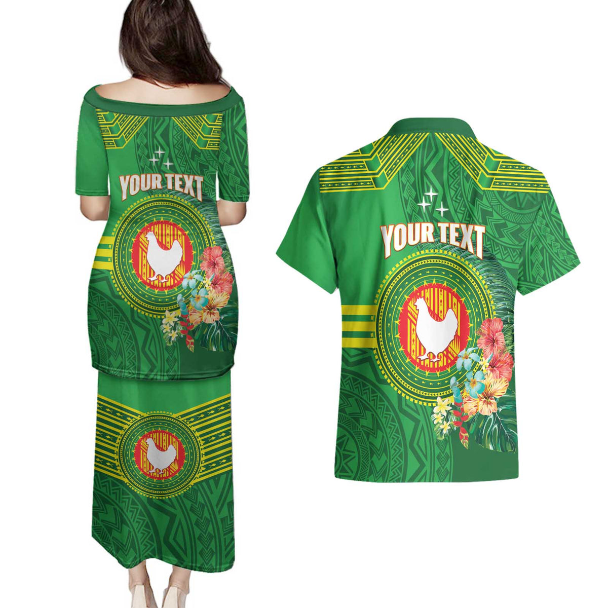 Personalized Manu'a Cession Day Couples Matching Puletasi and Hawaiian Shirt Tropical Flowers With Polynesian Pattern LT14 - Polynesian Pride
