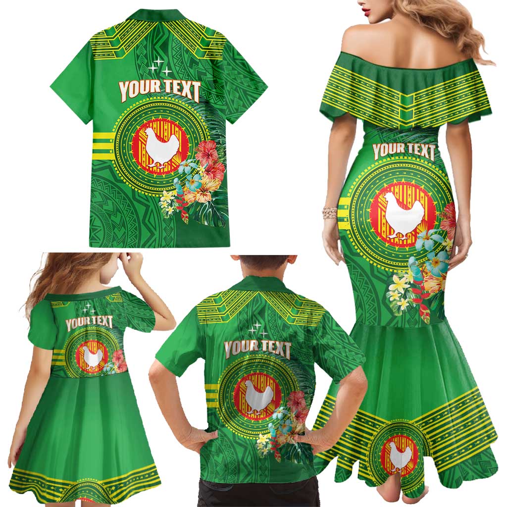 Personalized Manu'a Cession Day Family Matching Mermaid Dress and Hawaiian Shirt Tropical Flowers With Polynesian Pattern