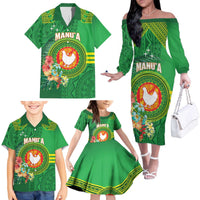 Personalized Manu'a Cession Day Family Matching Off The Shoulder Long Sleeve Dress and Hawaiian Shirt Tropical Flowers With Polynesian Pattern LT14 - Polynesian Pride