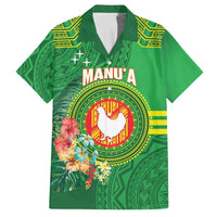 Personalized Manu'a Cession Day Family Matching Off The Shoulder Long Sleeve Dress and Hawaiian Shirt Tropical Flowers With Polynesian Pattern LT14 Dad's Shirt - Short Sleeve Green - Polynesian Pride