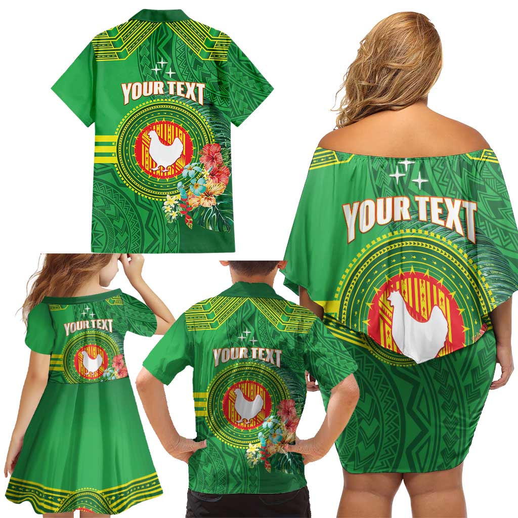 Personalized Manu'a Cession Day Family Matching Off Shoulder Short Dress and Hawaiian Shirt Tropical Flowers With Polynesian Pattern