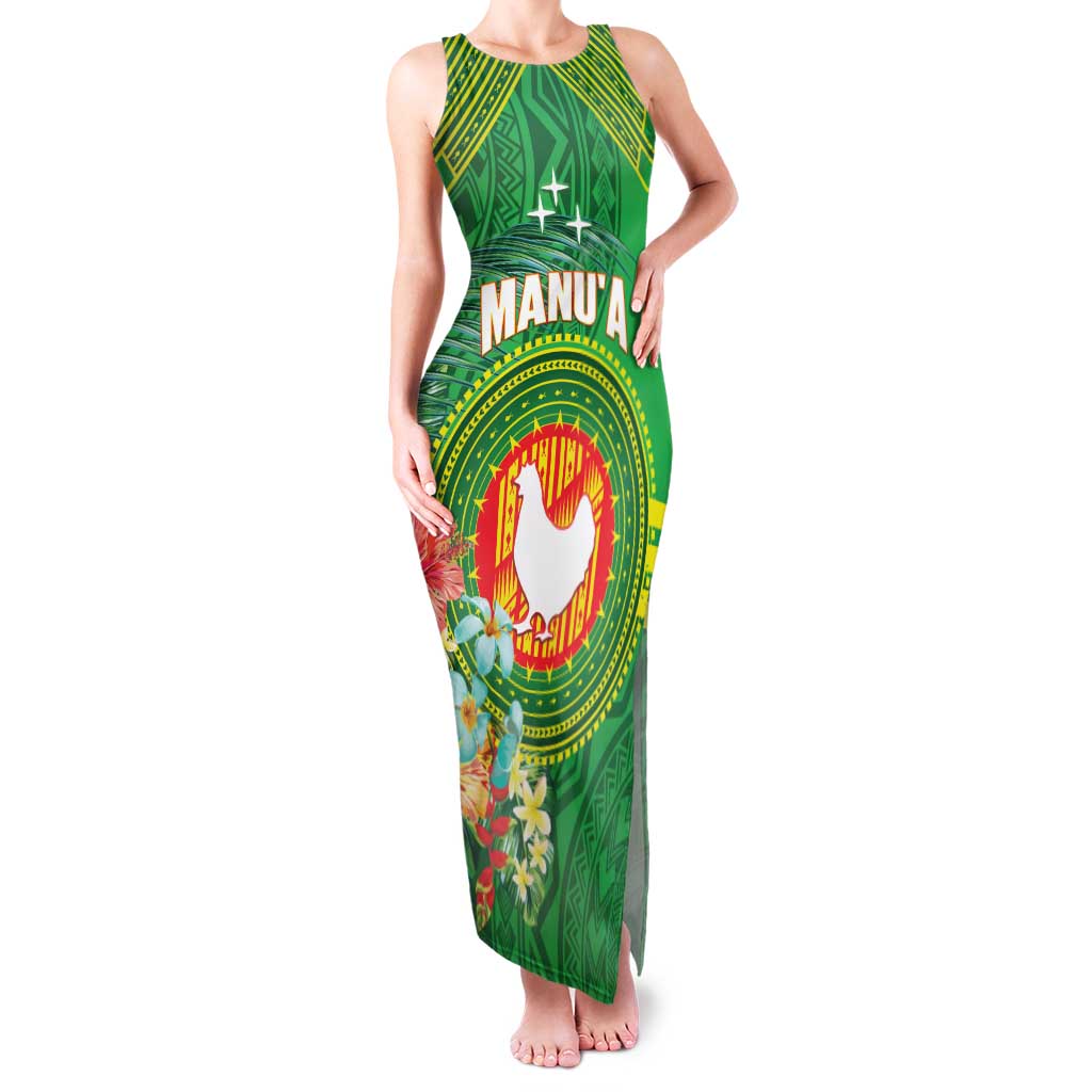 Personalized Manu'a Cession Day Family Matching Tank Maxi Dress and Hawaiian Shirt Tropical Flowers With Polynesian Pattern