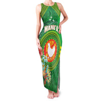 Personalized Manu'a Cession Day Family Matching Tank Maxi Dress and Hawaiian Shirt Tropical Flowers With Polynesian Pattern