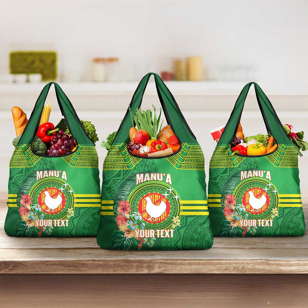 Personalized Manu'a Cession Day Grocery Bag Tropical Flowers With Polynesian Pattern