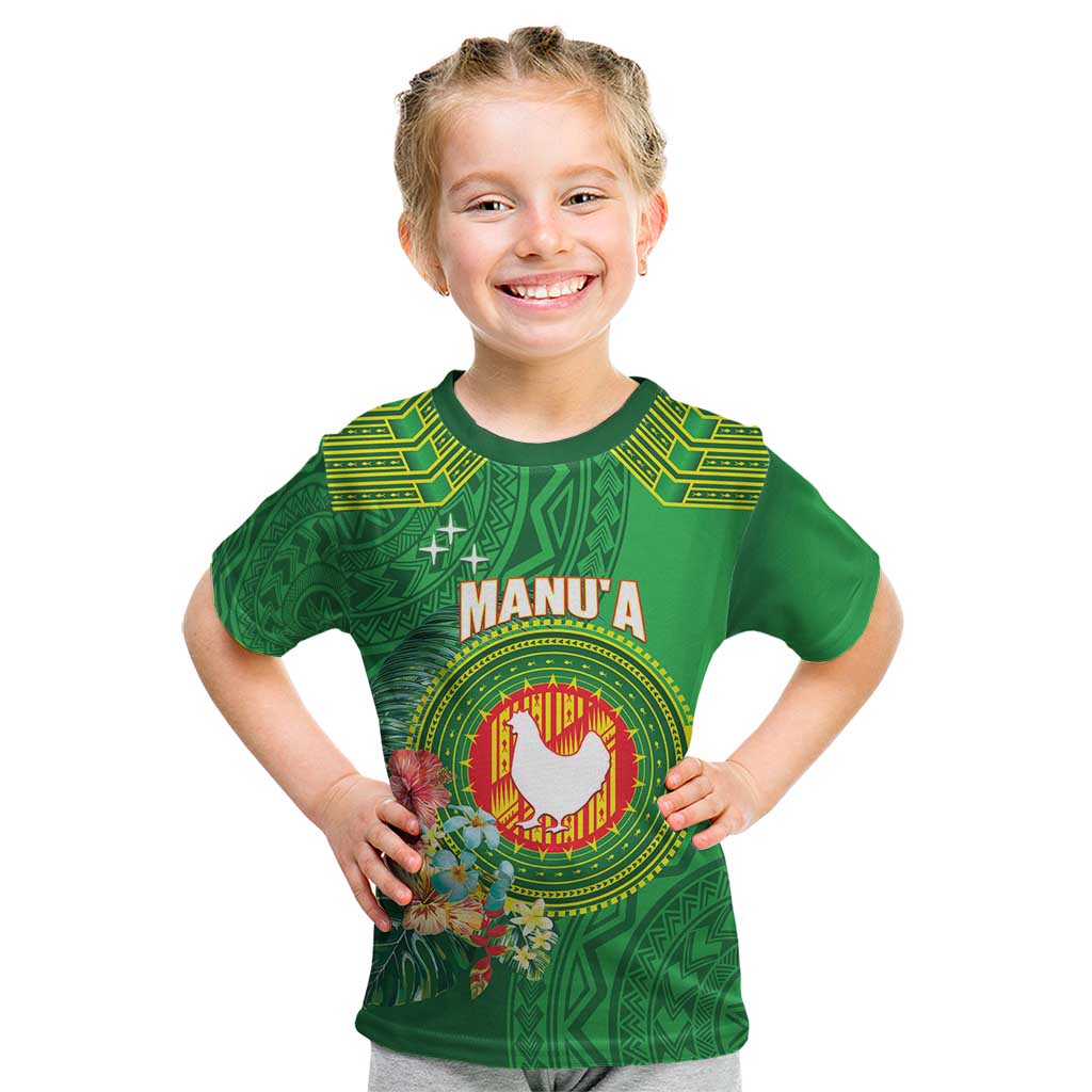 Personalized Manu'a Cession Day Kid T Shirt Tropical Flowers With Polynesian Pattern