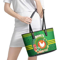Personalized Manu'a Cession Day Leather Tote Bag Tropical Flowers With Polynesian Pattern