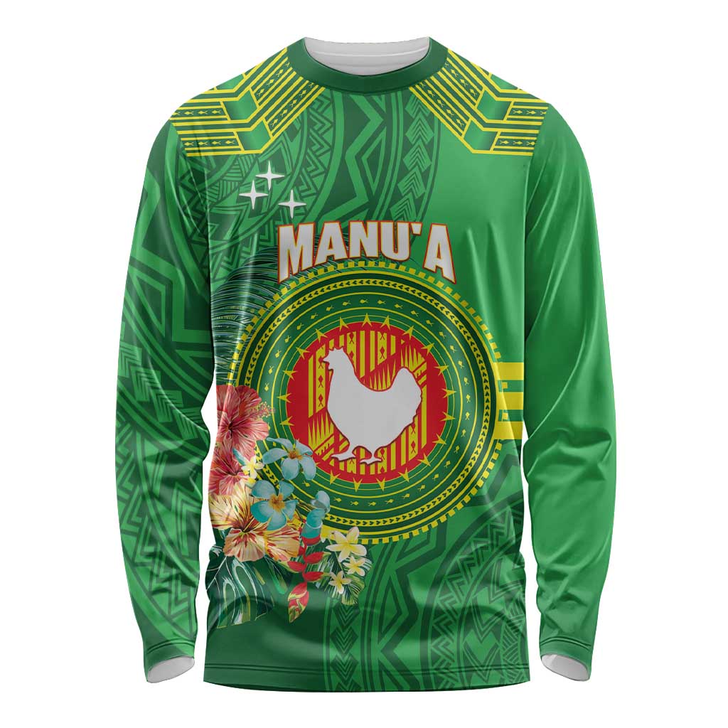 Personalized Manu'a Cession Day Long Sleeve Shirt Tropical Flowers With Polynesian Pattern