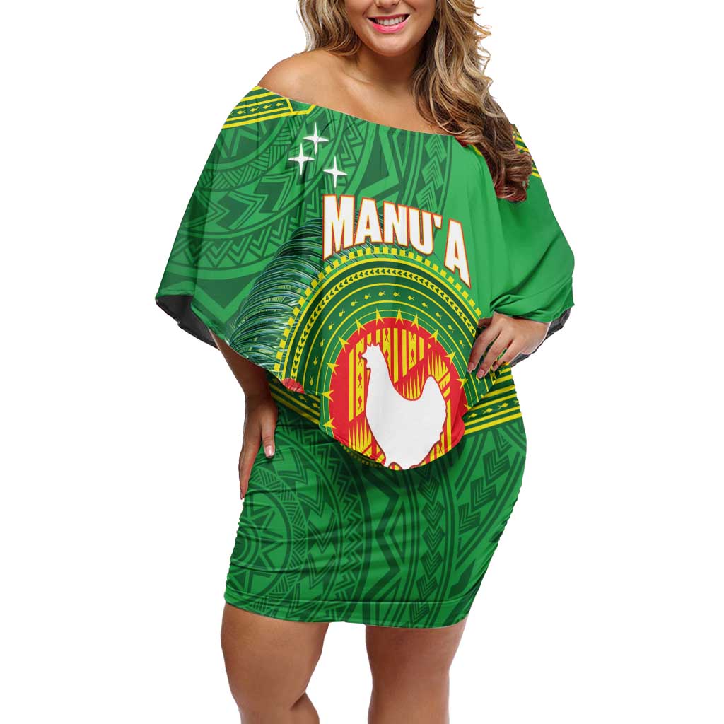 Personalized Manu'a Cession Day Off Shoulder Short Dress Tropical Flowers With Polynesian Pattern
