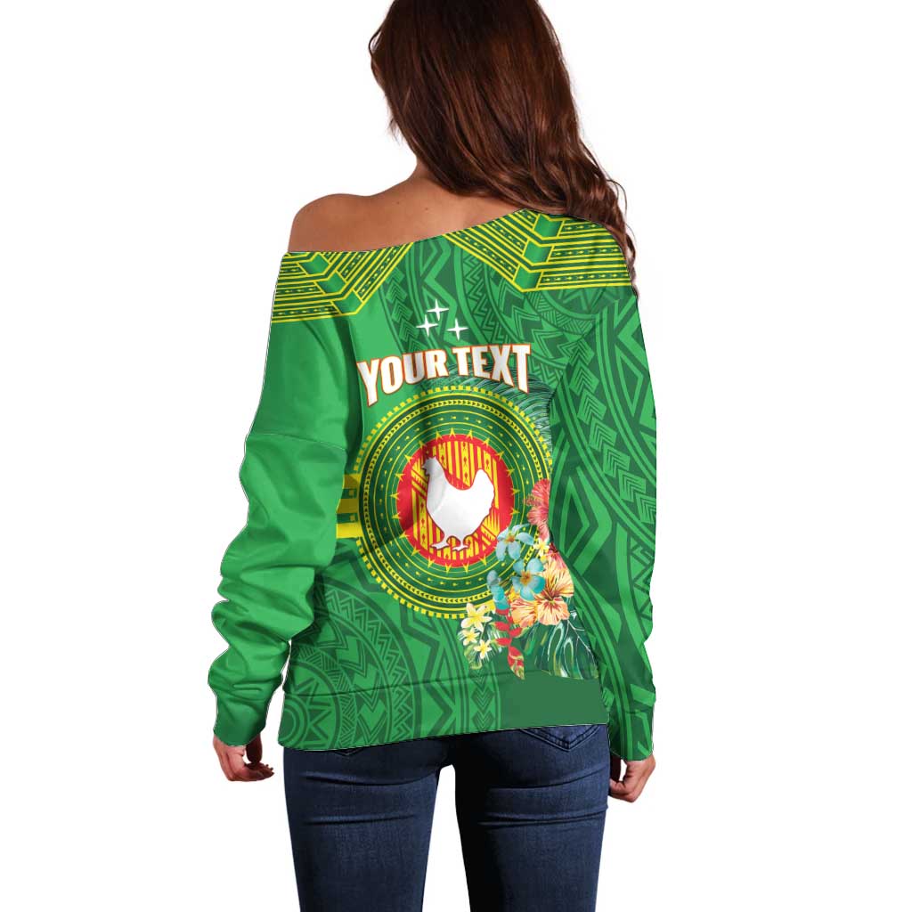 Personalized Manu'a Cession Day Off Shoulder Sweater Tropical Flowers With Polynesian Pattern