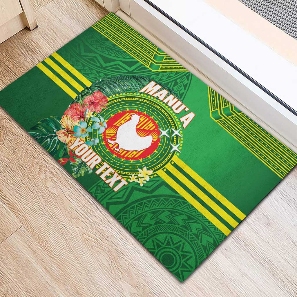 Personalized Manu'a Cession Day Rubber Doormat Tropical Flowers With Polynesian Pattern