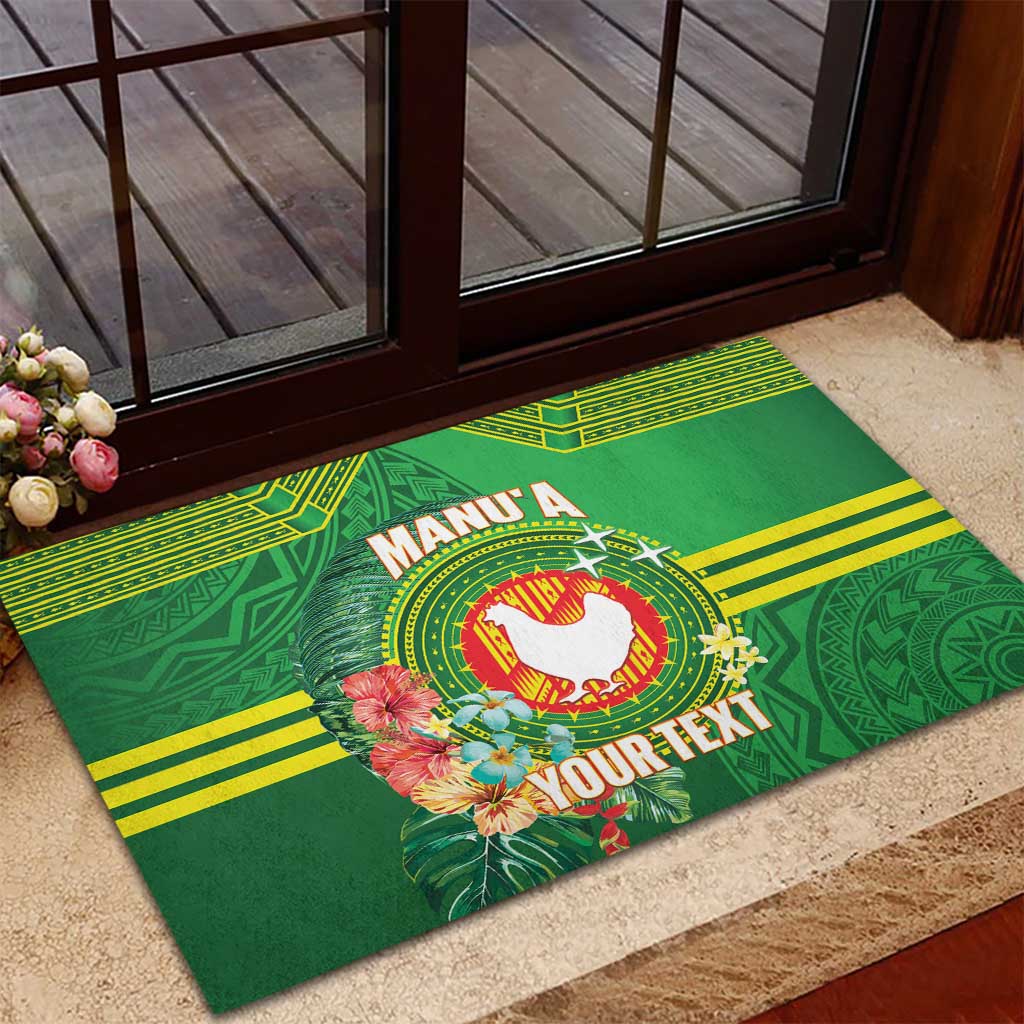 Personalized Manu'a Cession Day Rubber Doormat Tropical Flowers With Polynesian Pattern