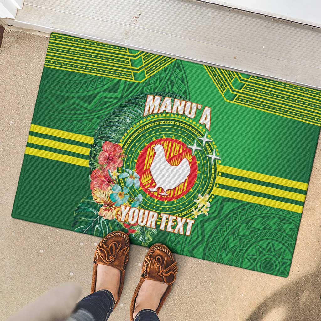 Personalized Manu'a Cession Day Rubber Doormat Tropical Flowers With Polynesian Pattern