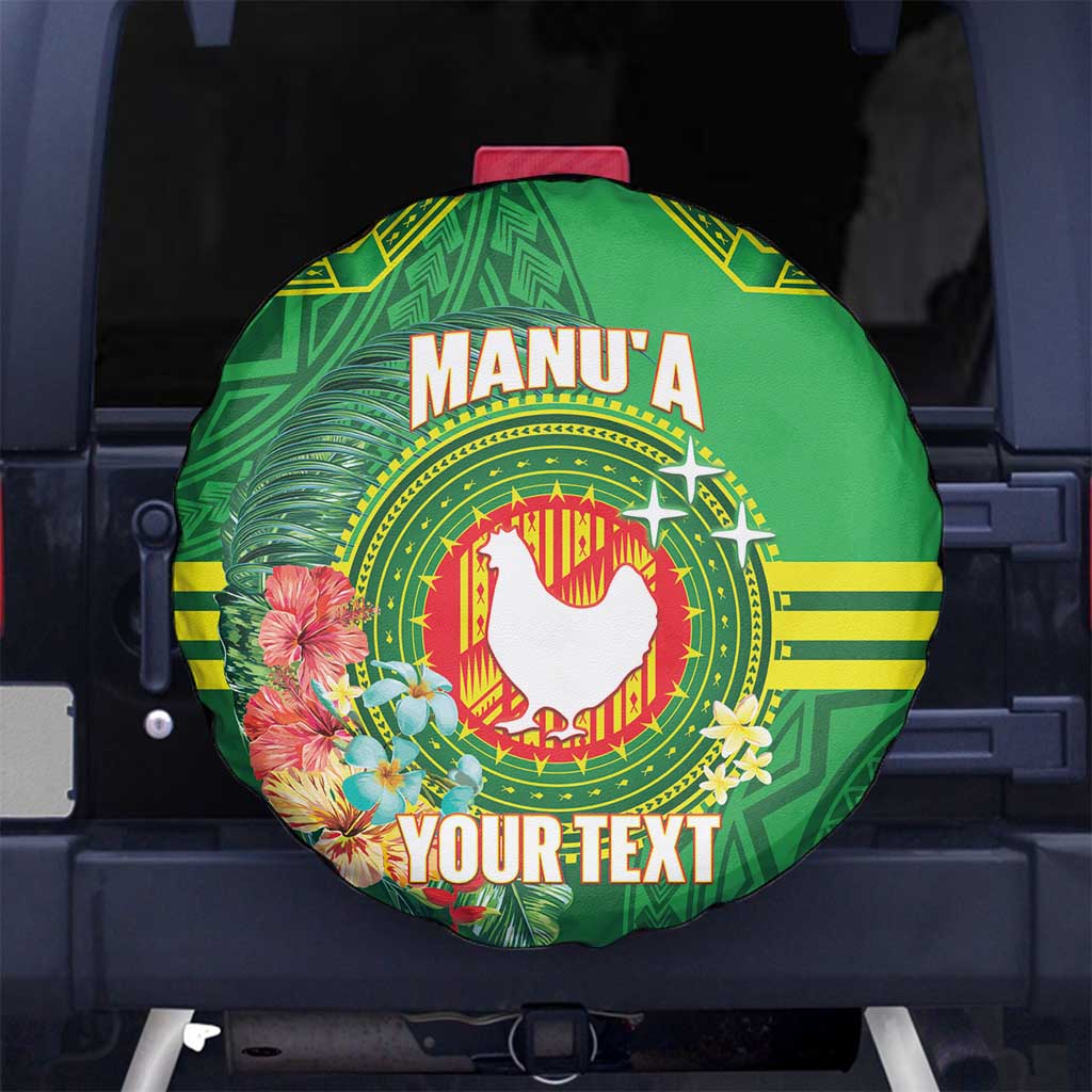 Personalized Manu'a Cession Day Spare Tire Cover Tropical Flowers With Polynesian Pattern